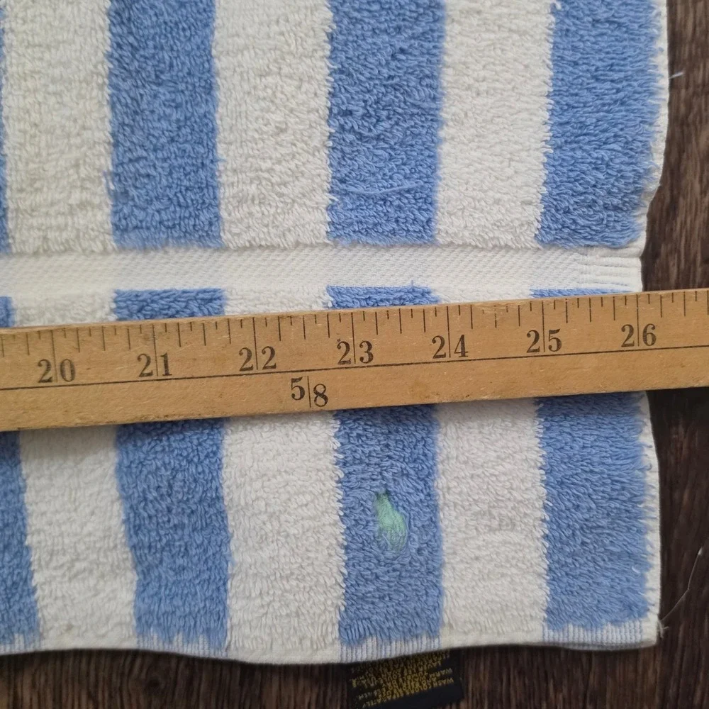 RALPH LAUREN Hand Towel Unisex OS Blue White Striped Cotton Pony Logo USA Made